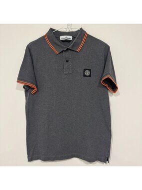 Stone Island Grey Orange Tipped Pique Stretch Cotton Polo Shirt Size M Slim Fit